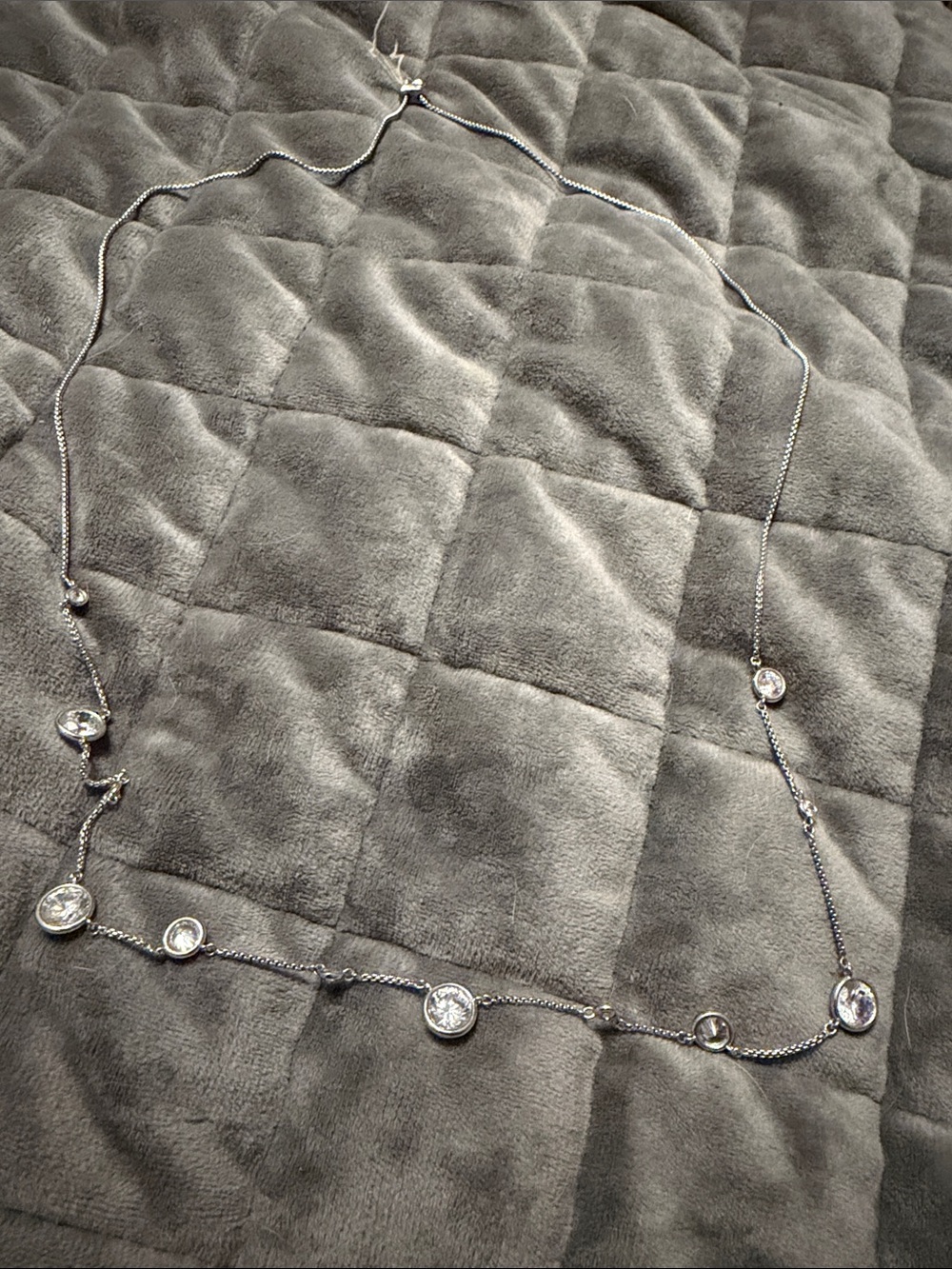 Sterling Silver Crystal Station Necklace - Silver